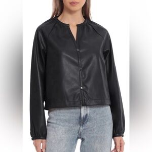 Avec Les Filles Raglan Sleeve Black Faux Leather Prairie Blouse Size Small